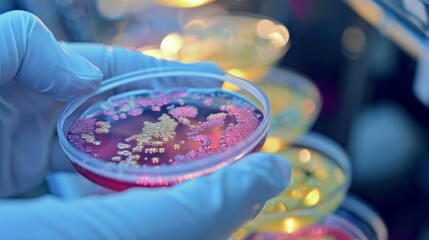 Bacteria culture growth in petri dish at laboratory