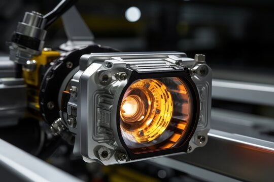 A Close-Up View of a Sophisticated Headlamp Alignment System in an Industrial Setting, Highlighting Its Precision and Technological Advancement