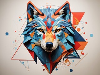 Vibrant Geometric Wolf Head: Abstract Harmony in Colorful Vector Art