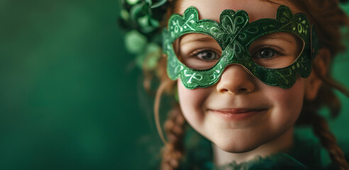 Kleines Mädchen in grüner Verkleidung für den St. Patrick's Day. - obrazy, fototapety, plakaty