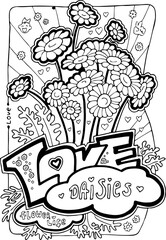 Garden flowers coloring book pages for adults and kids. Antistress hobby for relaxation. Hand drawn cartoon style line illustration. Colouring vector pages collection set floral botanical theme.