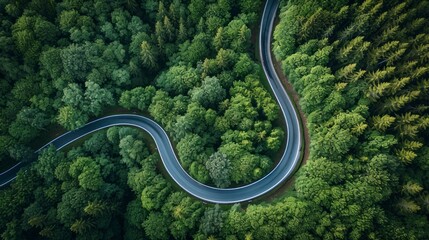 aerial view of a cart track in the forest surrounded by green, leafy trees