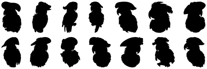 Pirate parrot silhouettes set, large pack of vector silhouette design, isolated white background.