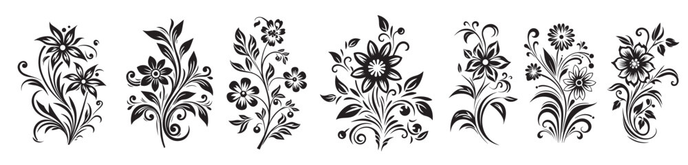 Black and white flower set vector ornaments