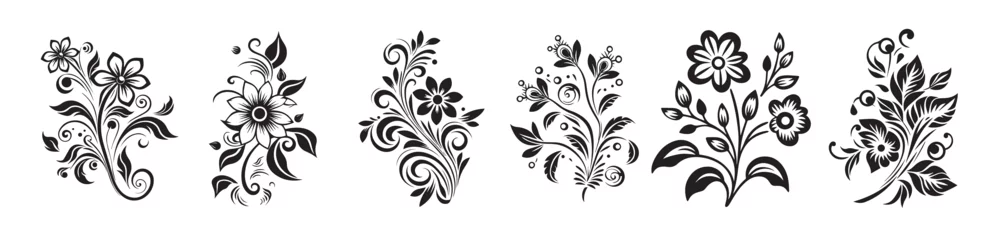 Fotobehang Set of flower ornaments shape vector graphics  © Luka