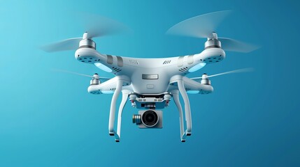 Naklejka na ściany i meble Realistic vector drone with a camera on a blue background.