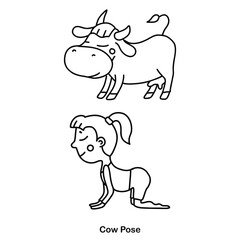 Kids yoga cow pose. Vector cartoon illustration.