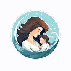 Mother with baby in cartoon, doodle style. Image for t shirt. Isolated 2d vector illustration in logo, icon, sketch style, Eps 10. AI Generative