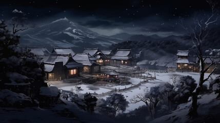Village in winter landmark in Japan
