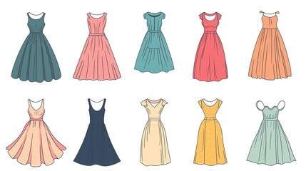 Set of women dresses line icon. Vector illustration 