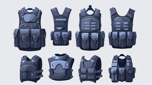 Set Police flak jackets or bulletproof vest cartoon vector Illustration 