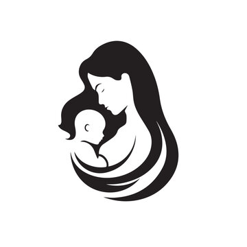 Mother with baby in cartoon, doodle style . Image for t shirt. Isolated 2d vector illustration in logo, icon, sketch style, Eps 10, black and white. AI Generative