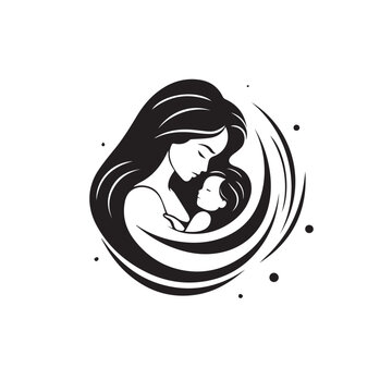 Mother with baby in cartoon, doodle style . Image for t shirt. Isolated 2d vector illustration in logo, icon, sketch style, Eps 10, black and white. AI Generative