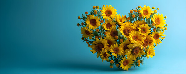 Valentine's Day, Mother's Day, or Women's Day card with a heart-shaped sunflowers and copy space for a special message.