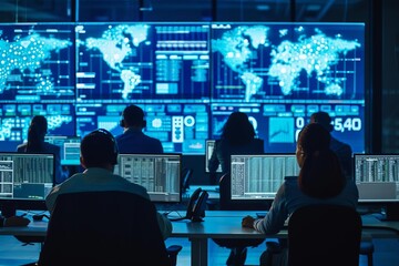 A high-tech cybersecurity operations center with analysts monitoring screens for threats Symbolizing protection Vigilance And advanced technology