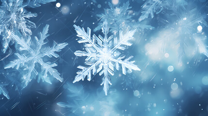Fototapeta na wymiar Snowflake background, snowflake border, winter holiday background, soft colors and dreamy atmosphere