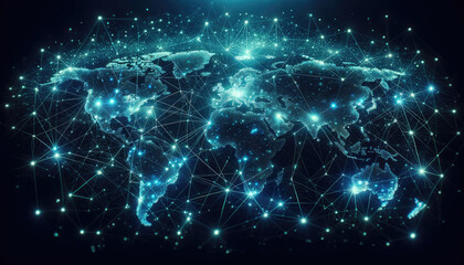 Naklejka na ściany i meble Global Network Connections with Digital World Map