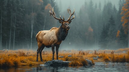 A wild elk in nature. AI generate illustration
