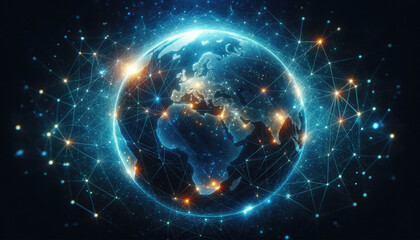 Naklejka na ściany i meble Global Network Connections with Digital World Map