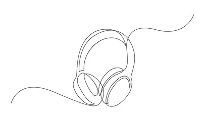 One line headphones. Continuous drawing of music gadget and note template