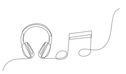 One line headphones. Continuous drawing of music gadget and note template