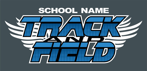 Obraz premium track and field team design with winged foot for school, college or league sports