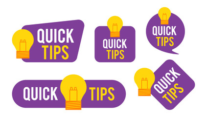 Great quick tips badges bundle. Badges with light bulb and «quick tips» words. Marketing concept.