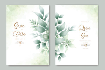 set of elegant watercolor wedding invitation card template