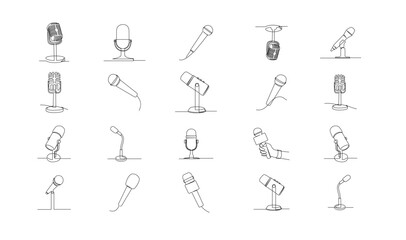 Continuous Line Drawing of Vector wired microphone icon design