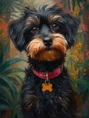 jungle shot, acrylic painting, Dog facing camera, full body pose, focus on Dog - generative ai