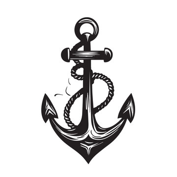 Anchor in cartoon, doodle style . Image for t shirt. Isolated 2d vector illustration in logo, icon, sketch style, Eps 10, black and white. AI Generative