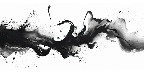 a black  ink splatter on a white background, a black splash painting on white background, Black charcoal powder dust paint white explosion explode burst isolated splatter abstract.  - obrazy, fototapety, plakaty