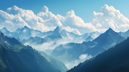 Stunning mountains, panoramic peaks PPT background