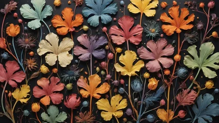 Fotobehang Autumnal plant leaves in different shapes and colors lined up next to each other © Christoph Burgstedt