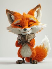 A cute Fox with anthropomorphic design, emoticons, 6 emoticons, various expressions, thumbs up, happy, angry, winking, staring, silly, 3D plush style, white background - generative ai