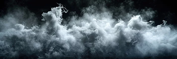 Deurstickers dark smoke streaming through a dark space,Smoke black ground fog cloud floor mist background steam dust dark white horror overlay. © Planetz