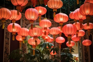 Obraz premium Vietnamese colored lanterns. red chinese lanterns, . Background. TET. Holiday. Vietnam