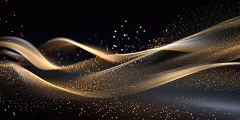 gold particles wave background, Abstract gold light effect on black background