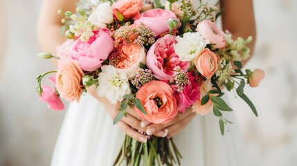 Bride Holding a Beautiful Wedding Bouquet. Generative ai