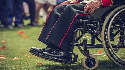 Veteran in Wheelchair with Military Uniform and Medals. Generative ai