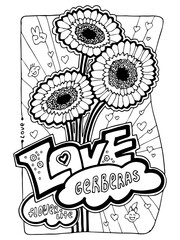 Garden flowers coloring book pages for adults and kids. Antistress hobby for relaxation. Hand drawn cartoon style line illustration. Colouring pages collection set floral botanical theme.