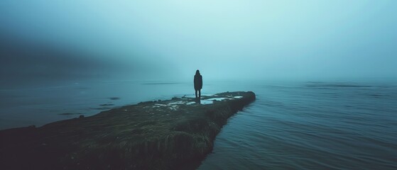 silhouette of a person in the fog - obrazy, fototapety, plakaty