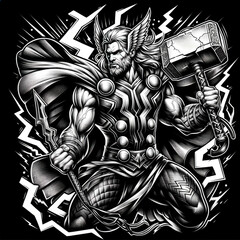 angry greek god tattoo decal with lightning, hammer, smoke