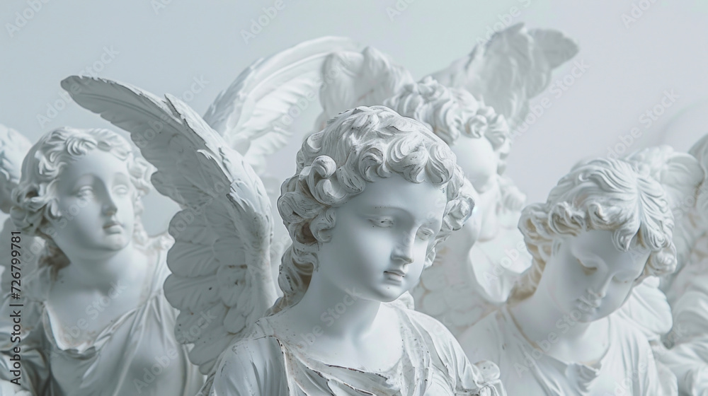 Wall mural a group of adolescent angels each with unique wings and expressions symbolizing growth and transform