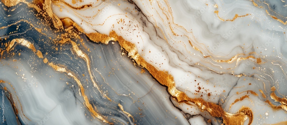 Wall mural Abstract concept of natural marble with a gold-patterned texture as background.