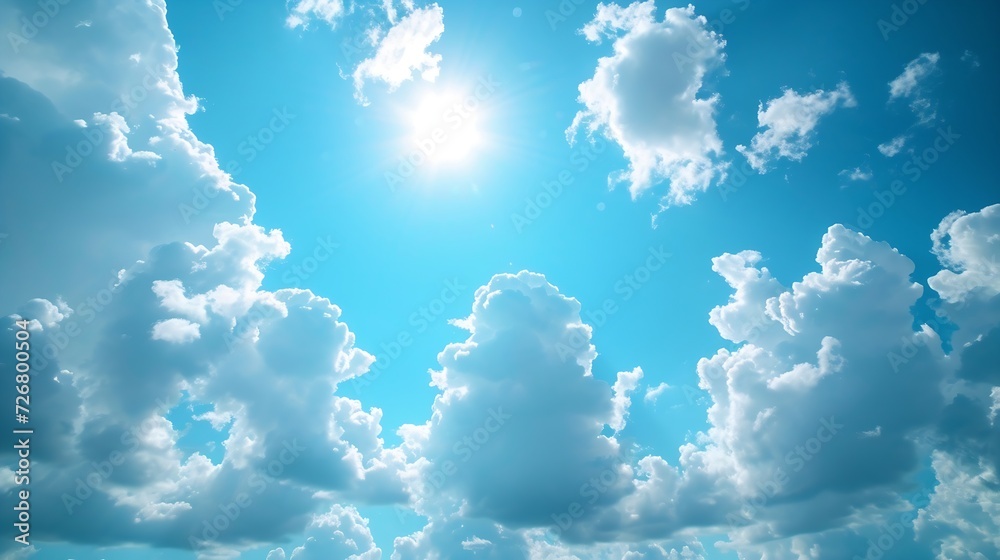 Poster blue sky and white clouds floated in the sky on a clear day with warm sunshine combined with cool br