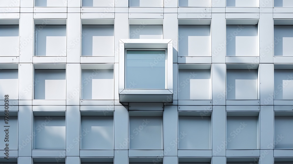 Poster full frame from below exterior of modern building with window and white decorative geometric element