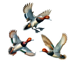 A set of Redhead Ducks isolated on a transparent background