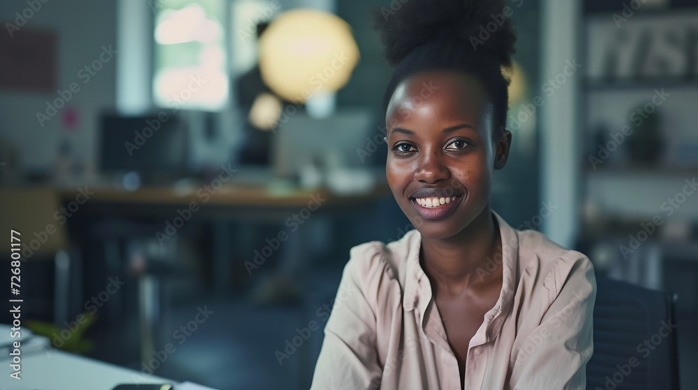 Poster the key to success starts with how you define it. portrait of an african businesswoman smiling while