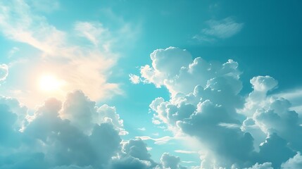Summer blue sky cloud gradient light white background. Beauty clear cloudy in sunshine calm bright winter air bacground. Gloomy vivid cyan landscape in environment day horizon skyline  : Generative AI